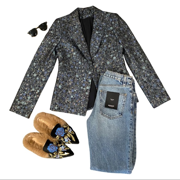 KMEIOO Embroidered Black Floral Mule with Fur Trim Slip On - Picture 6 of 6